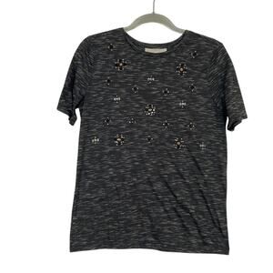 Loft Womens Beaded Short Sleeve Heather Black T-Shirt Tee Sz Medium Preppy Twee